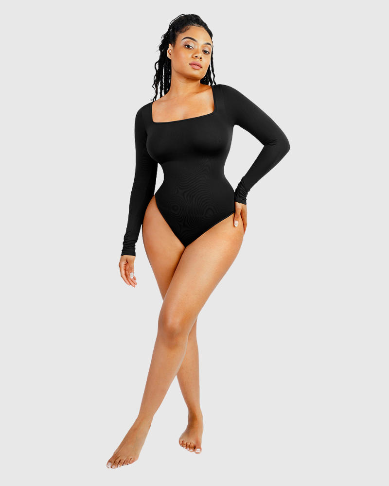 Body a maniche lunghe con scollo quadrato