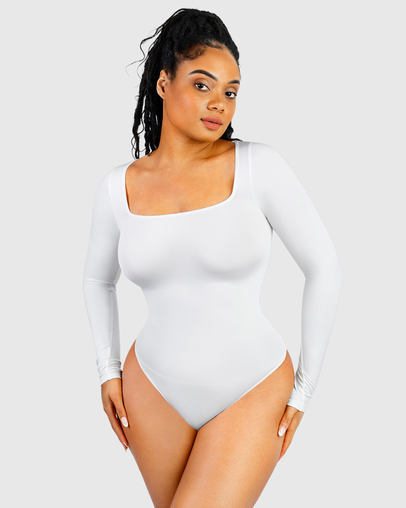 Body a maniche lunghe con scollo quadrato