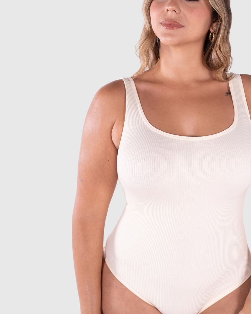 Body a Costine con Scollo Quadrato