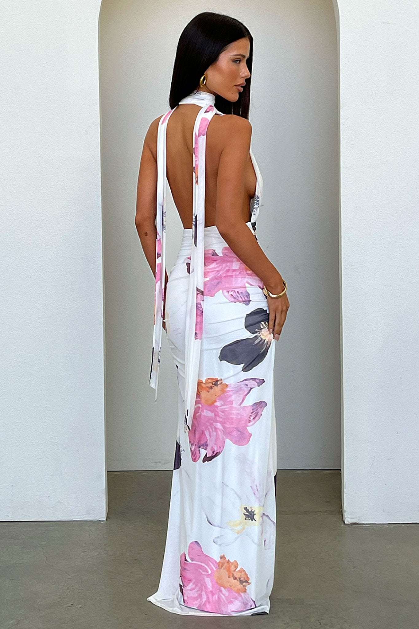 Aven Halter Neck Maxi Dress - Floral Blanco