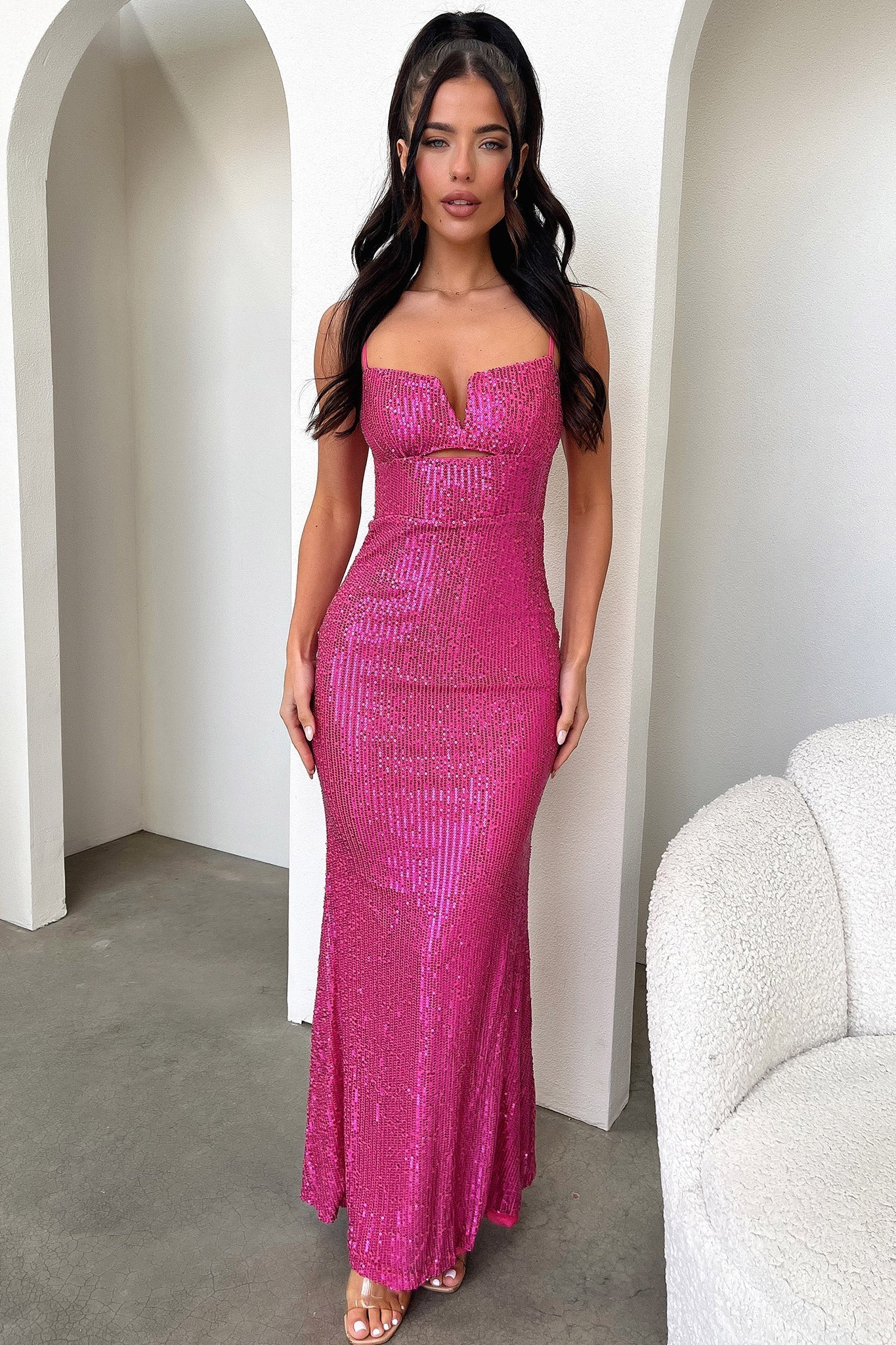 Bonnie Sequin Maxi Dress - Fucsia