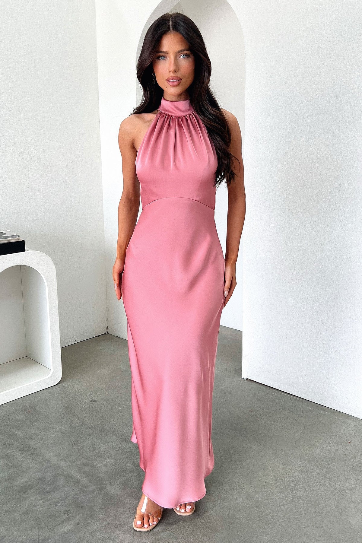 Daphne High Neck Maxi Dress - Rosa Palo