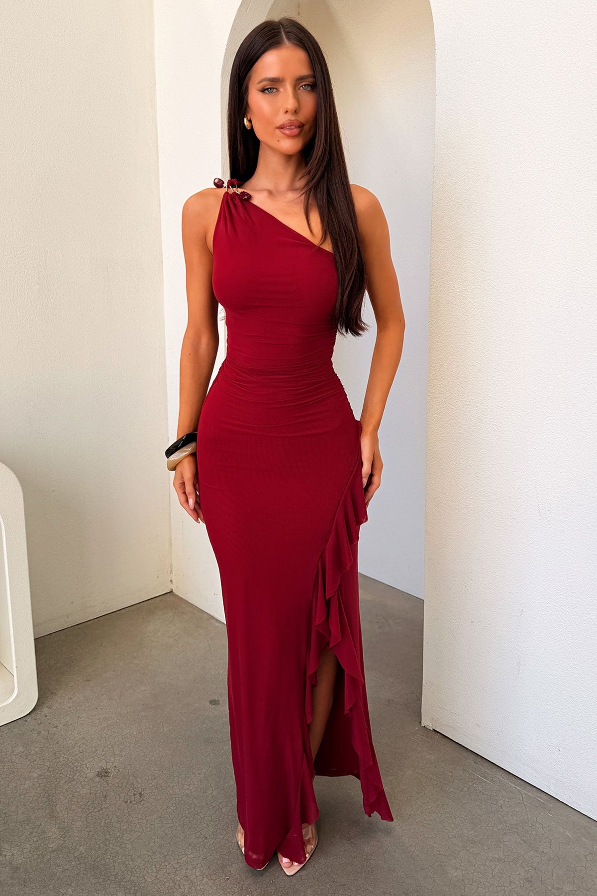 Floretta One-Shoulder Maxi Dress - Burdeos