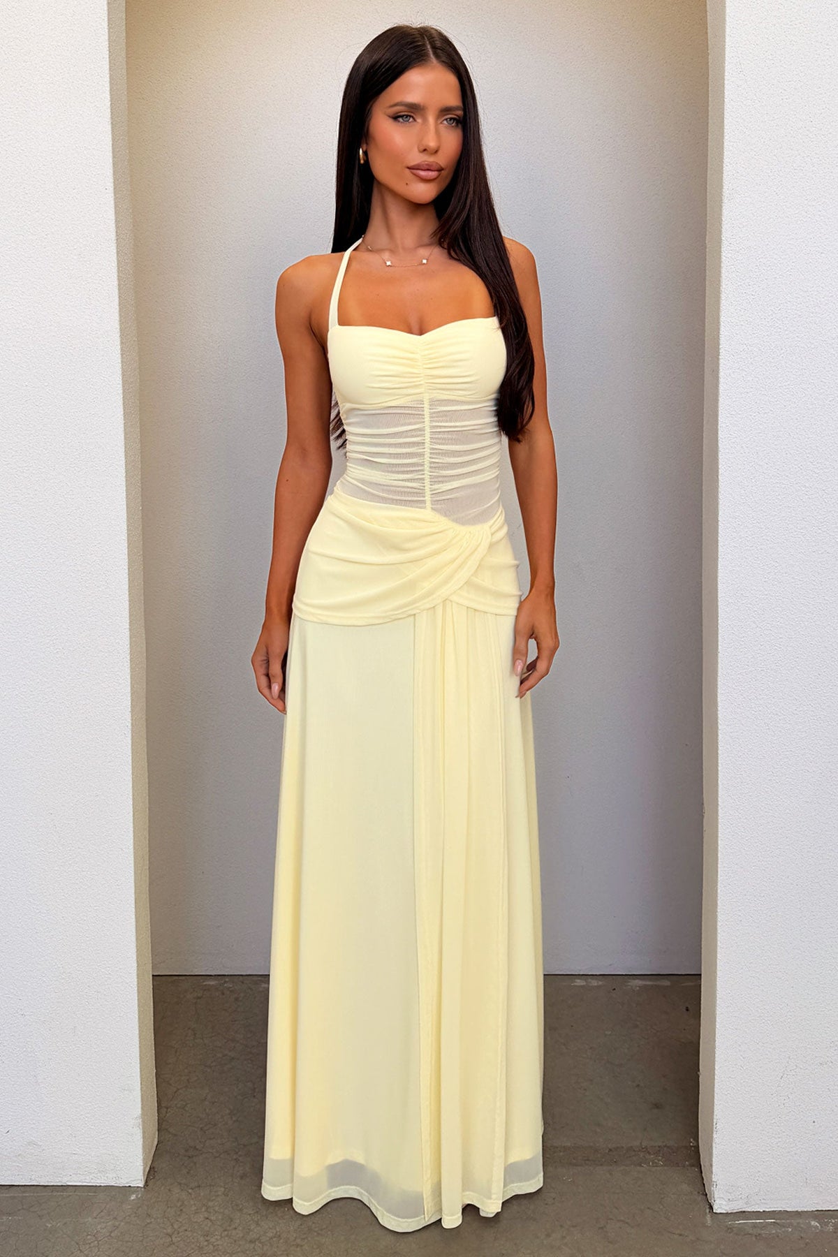 Gabrielle Halterneck Mesh Maxi Dress - Amarillo