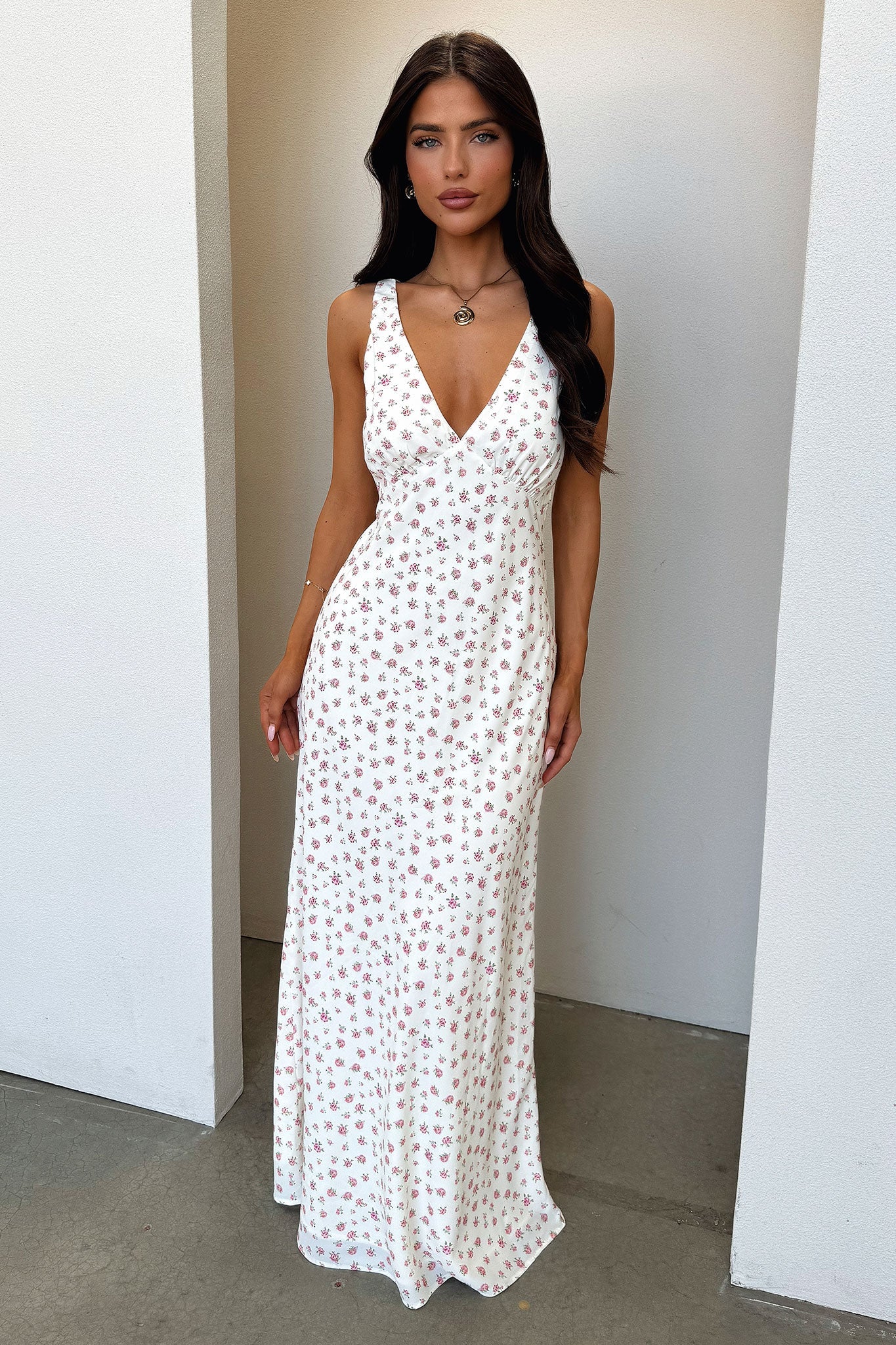 Naf V-Neck Maxi Dress - Floral Rosa Palo
