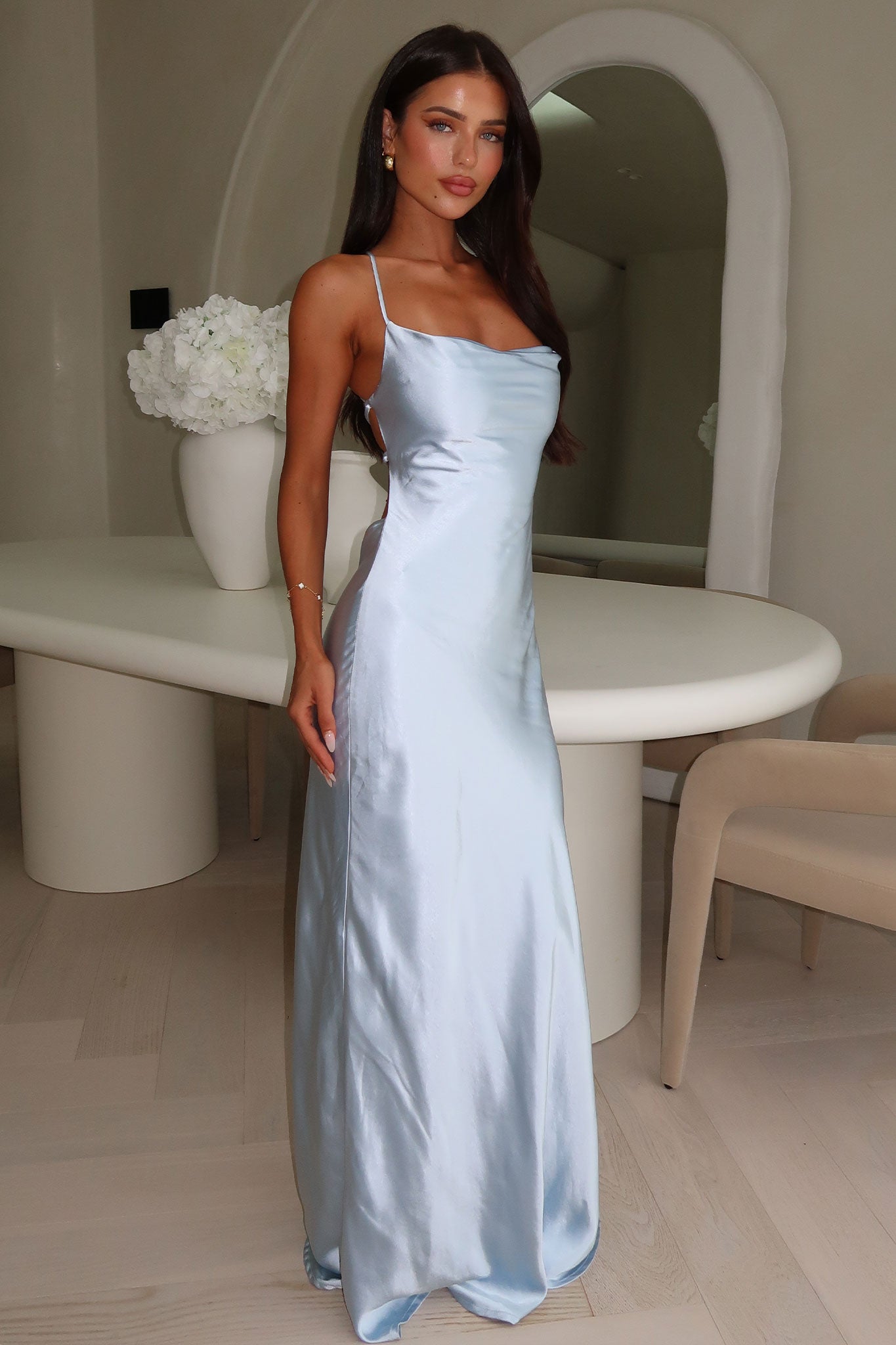 Starlette Cowl Neck Satin Maxi Dress - Azul
