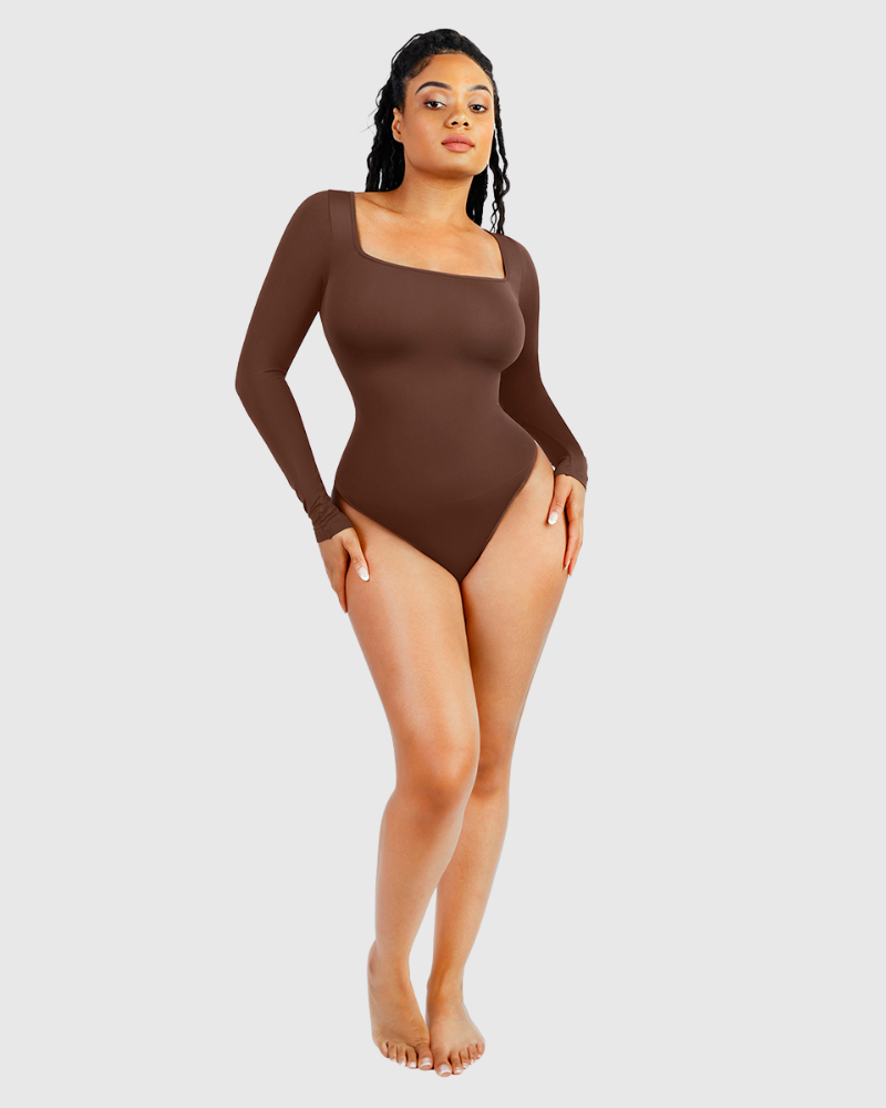 Body a maniche lunghe con scollo quadrato