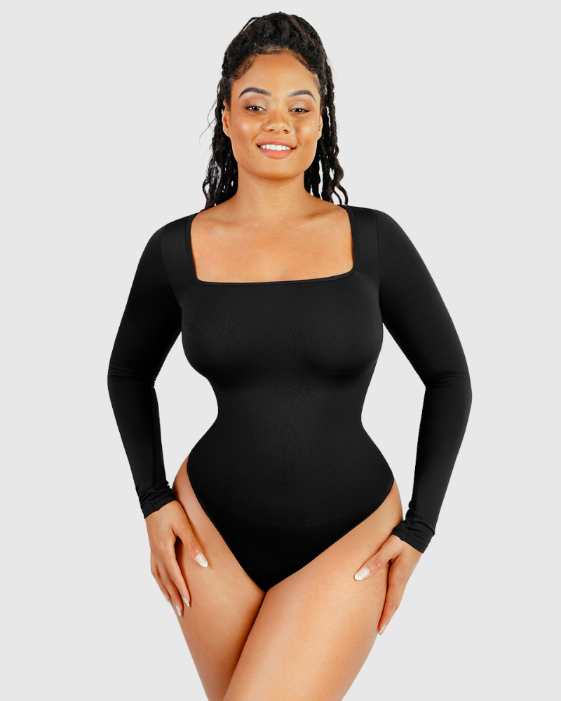 Body a maniche lunghe con scollo quadrato
