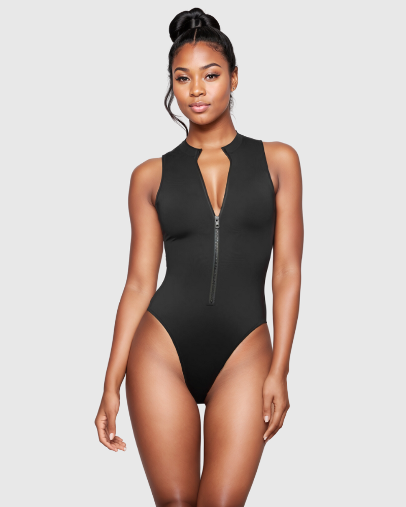 Costume da Bagno Modellante con Collo Chiuso e Cerniera