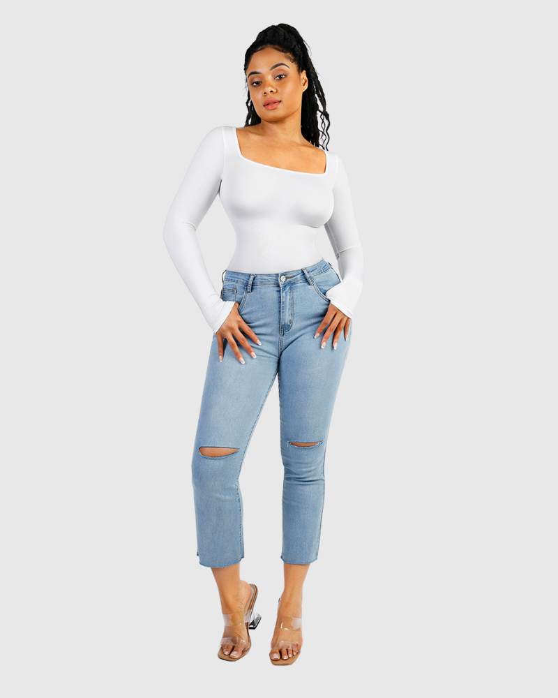 Body a maniche lunghe con scollo quadrato