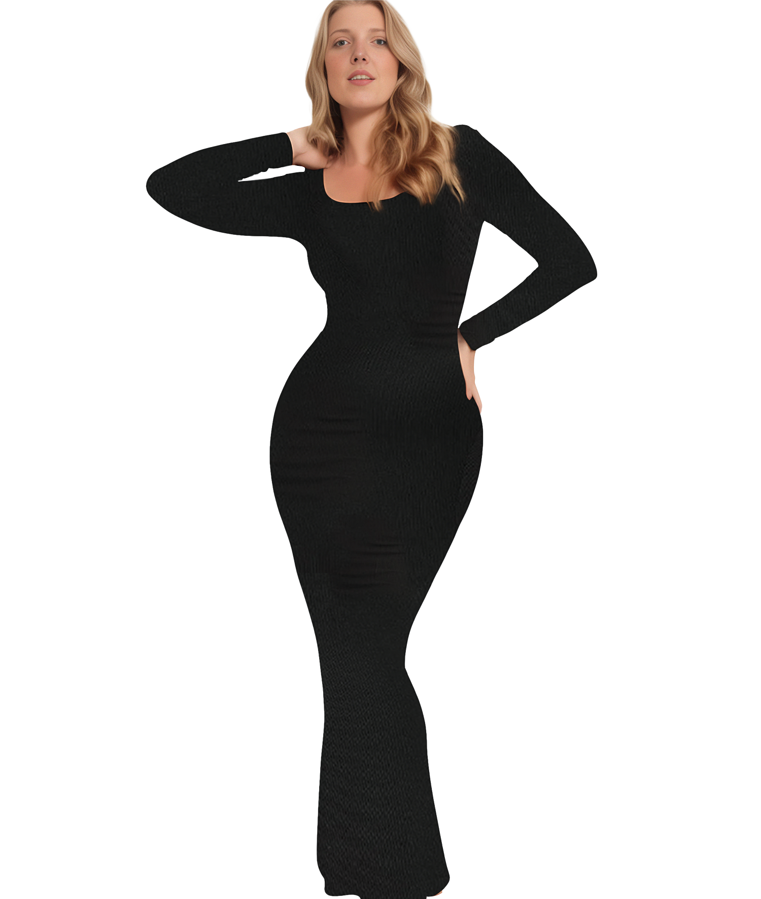 Vestito Lungo da Notte con Manica Lunga e Fascia Integrata