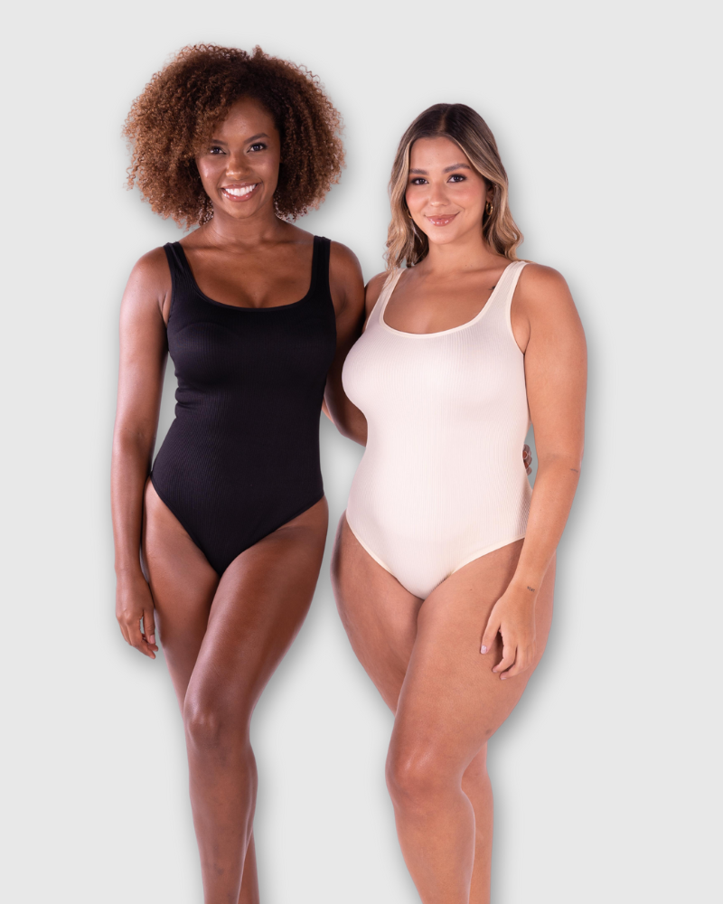 Body a Costine con Scollo Quadrato