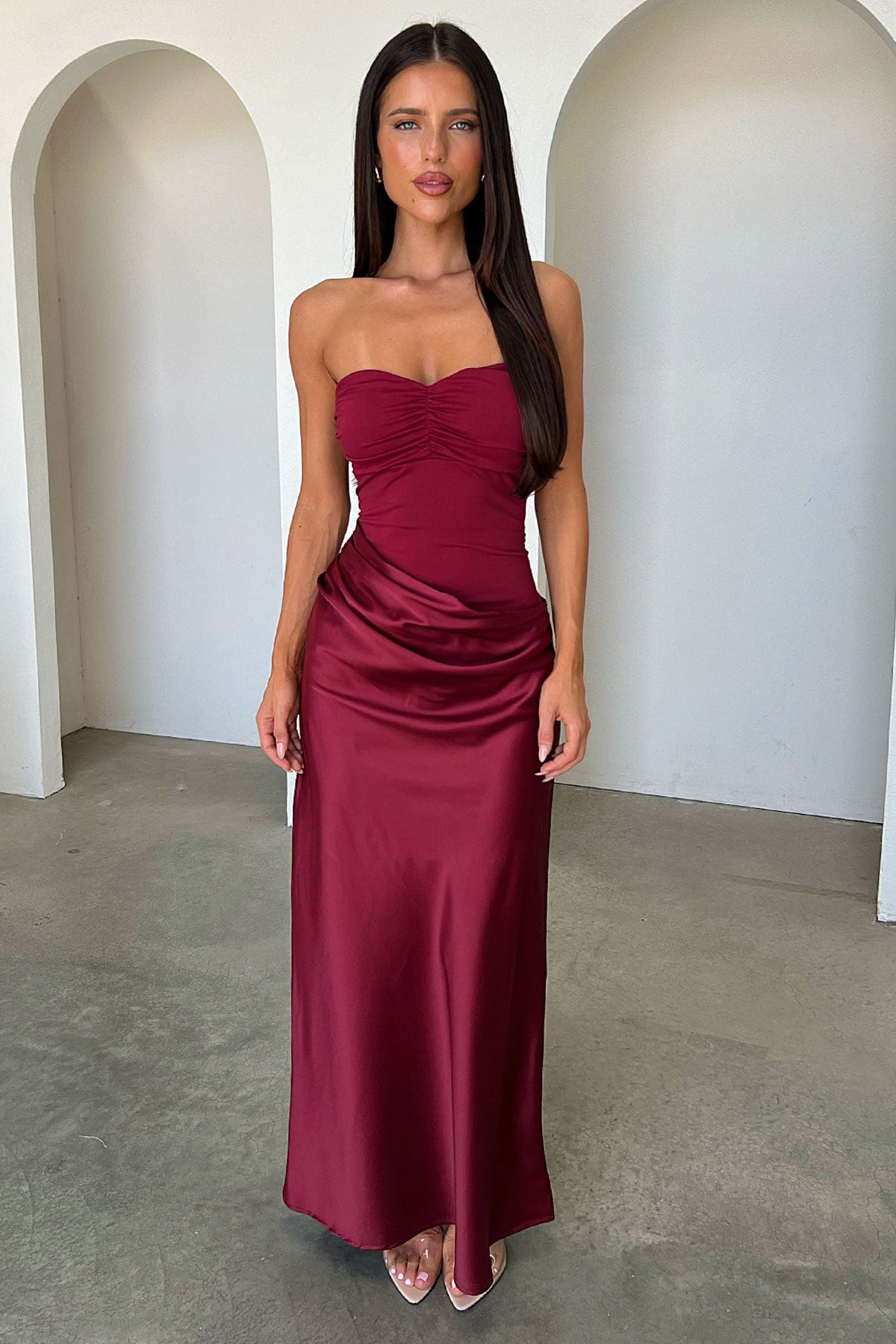 Amery Strapless Maxi Dress - Burdeos
