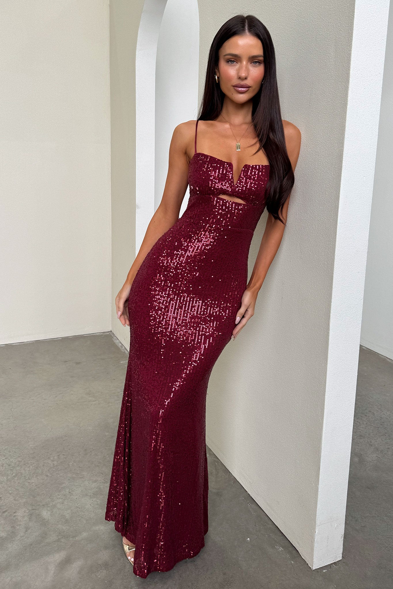 Bonnie Sequin Maxi Dress - Burdeos