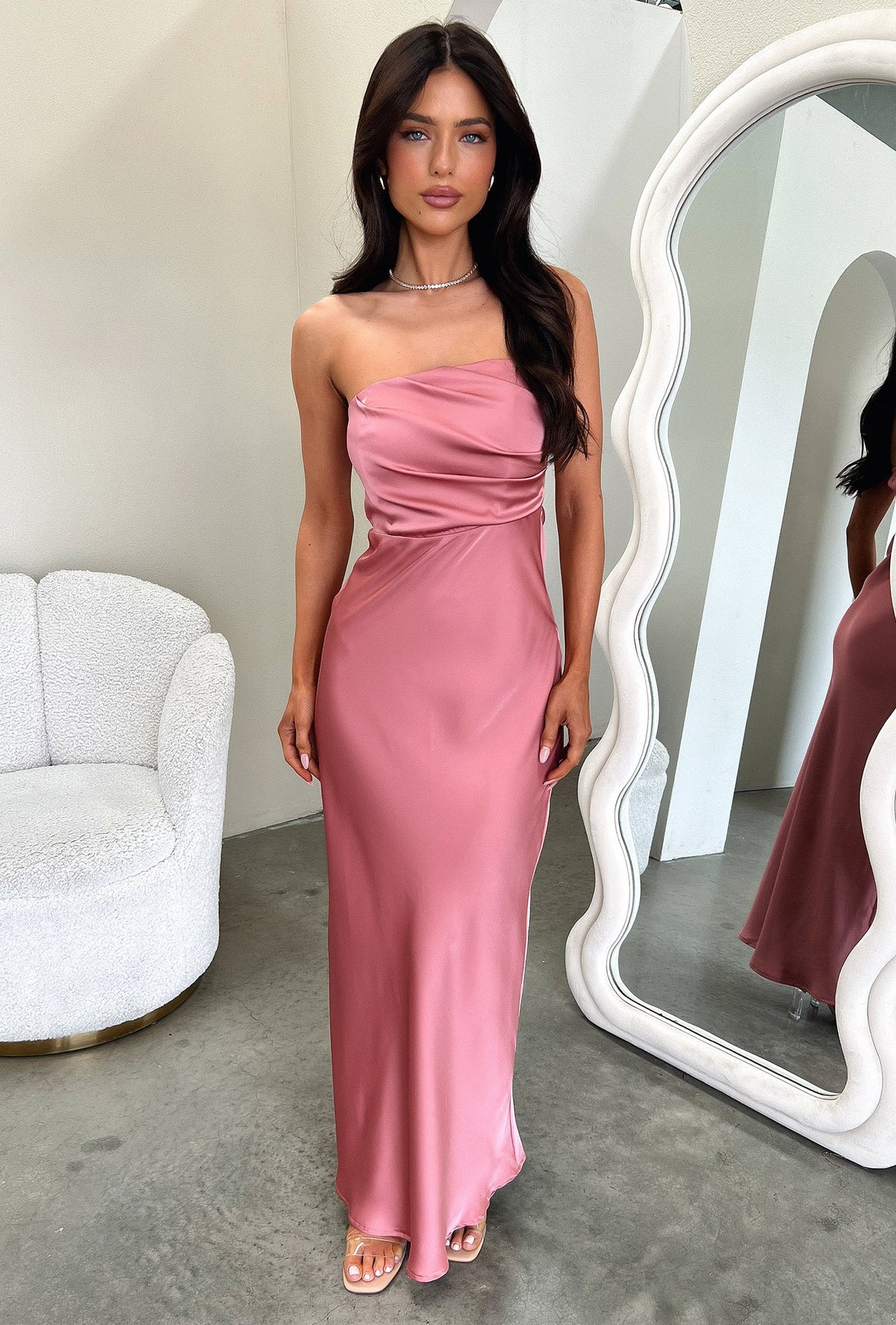 Elio Strapless Satin Maxi Dress - Rosa Palo