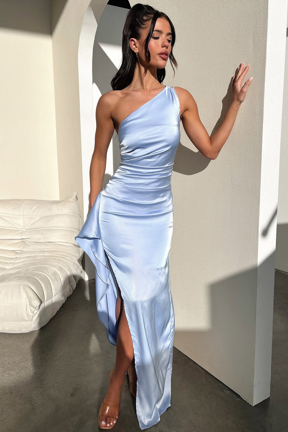 Elianna One Shoulder Satin Maxi Dress - Azul