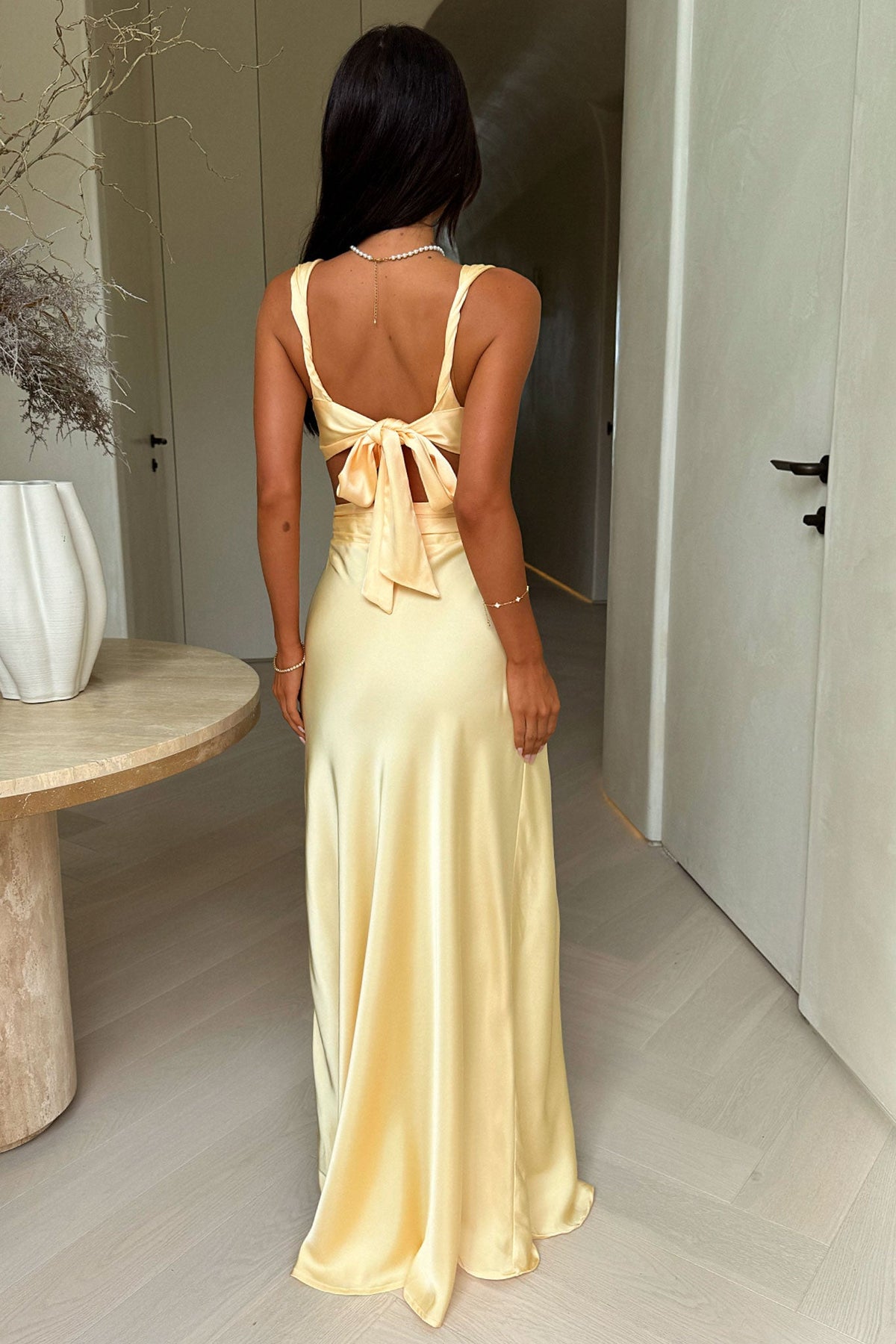 Emeline V-Neck Satin Maxi Dress - Amarillo
