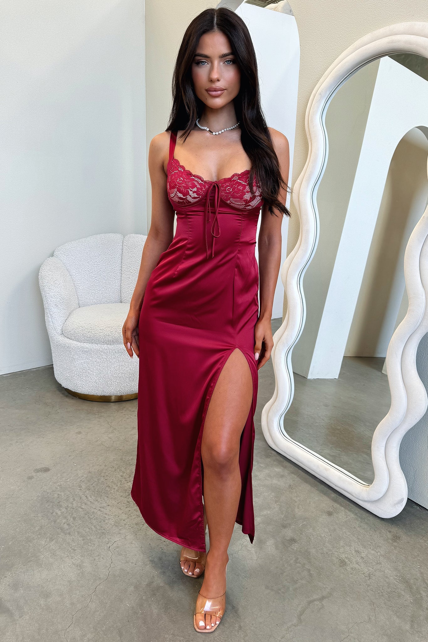 Sorrento Satin Maxi Dress - Rojo