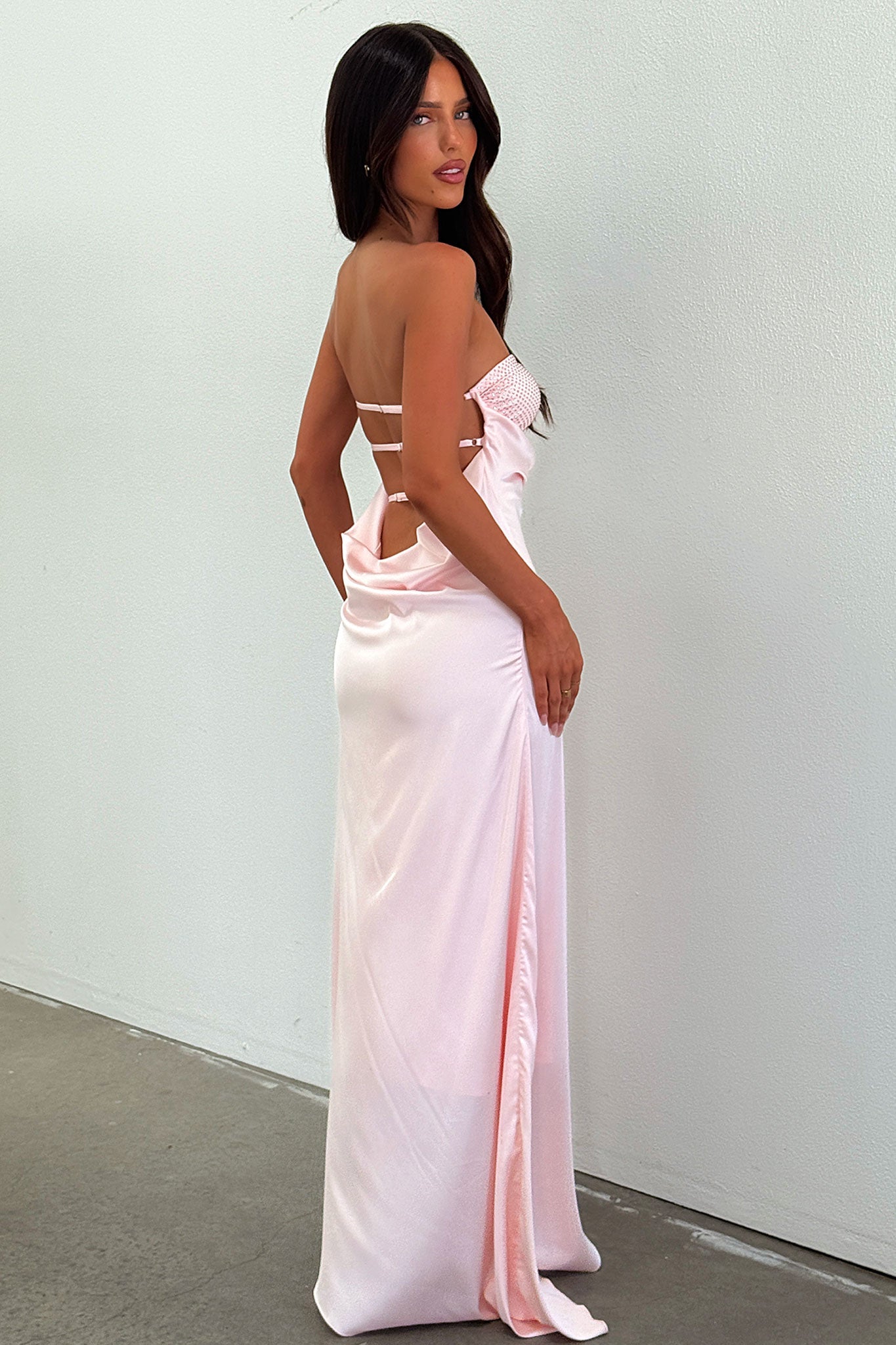 Thora Strapless Satin Maxi Dress - Rosa Claro