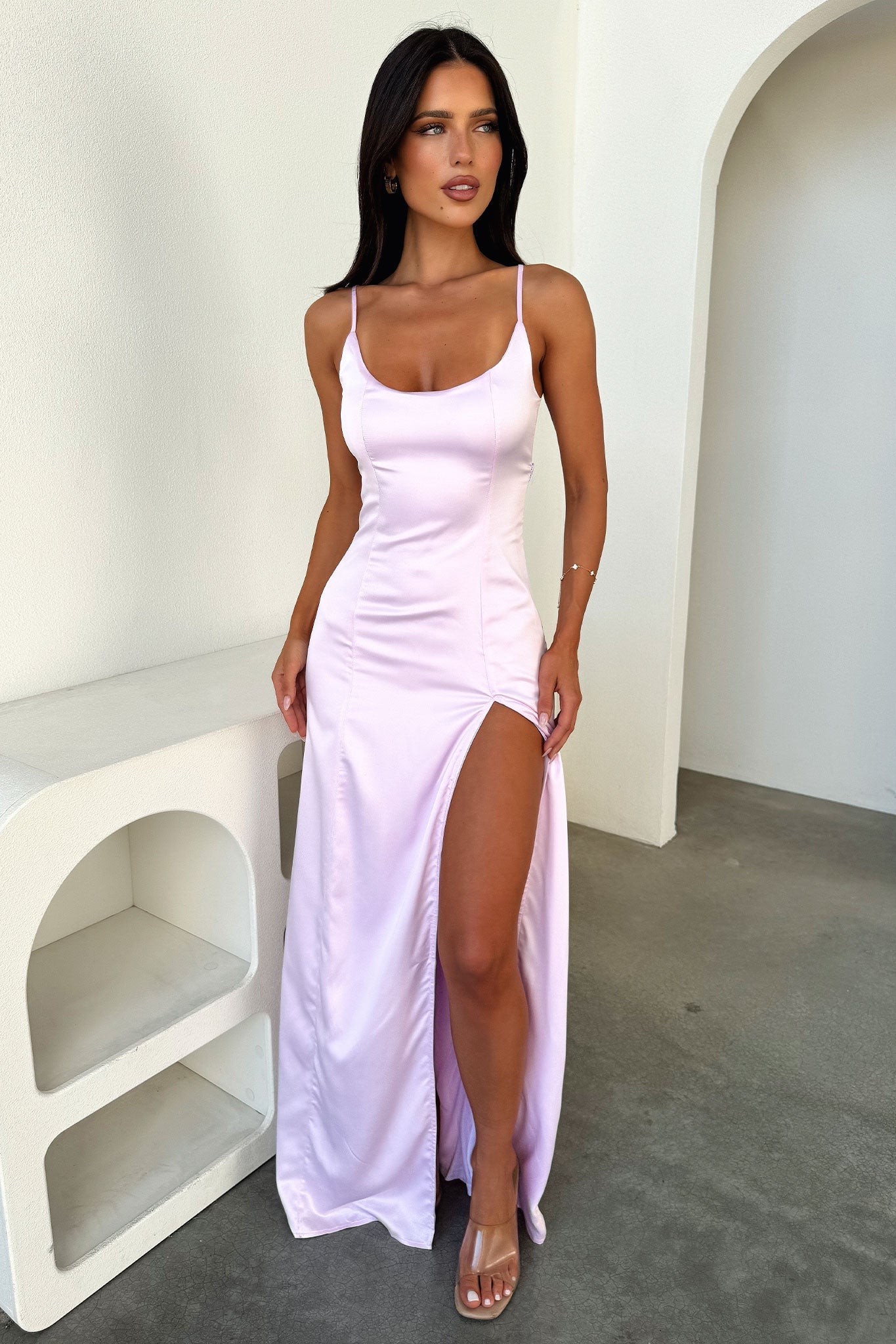 Violetta Scoop Neck Satin Maxi Dress - Rosa